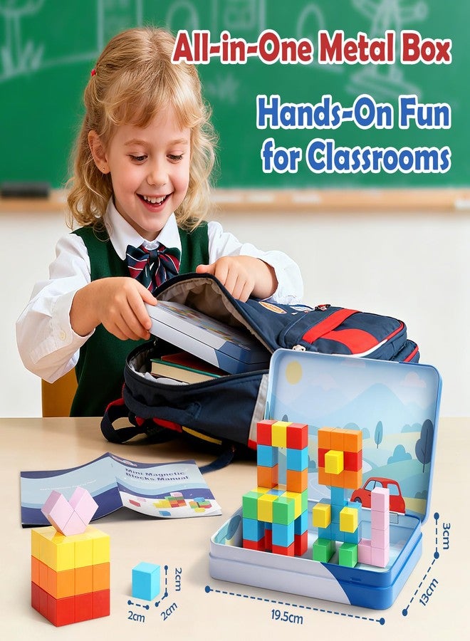Dreamon 52 PCS Magnetic Blocks with Metal Box, 0.8in Mini Building Cubes Protable Travel Airplane Classroom Toys for Kids Ages 3+, STEM Educational Building Set for Toddlers Boys & Girls Birthday Gifts - Image 4